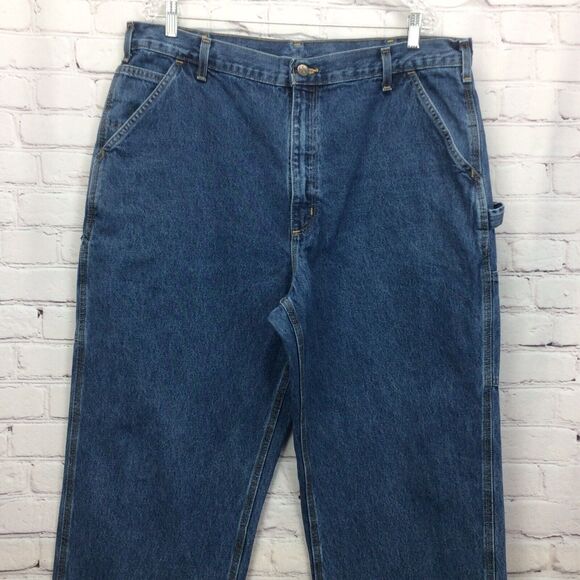 Carhartt Carpenter Jeans Men's Size 40x34 B13-DPS Blue Dungaree Fit Dark Wash - Picture 4 of 10